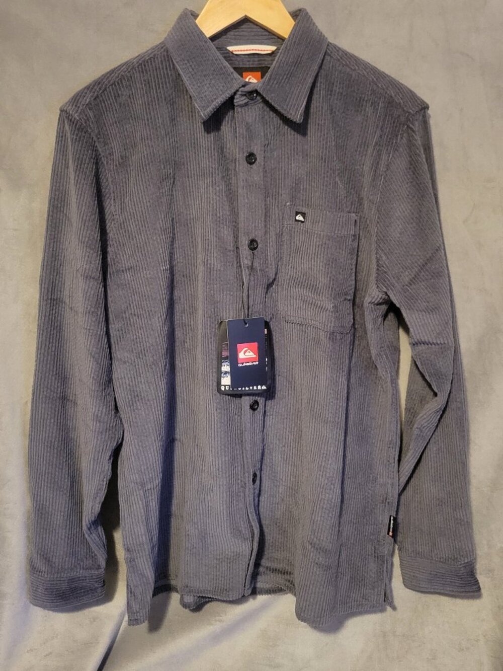 Quiksilver Men's Smoke Trail Cord Longsleeve Shirt Grey Corduroy NWT